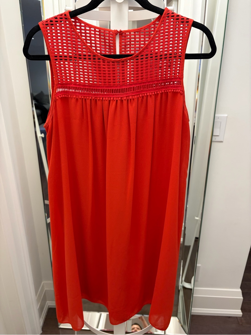 Max Studio Bright Coral Crochet-Yoke Sleeveless Mini Dress